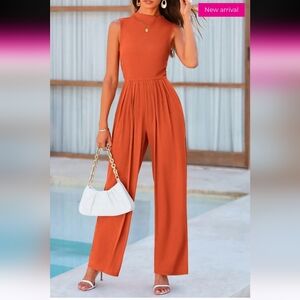 High-Neck Sleeveless Jumpsuit in Rust Orange